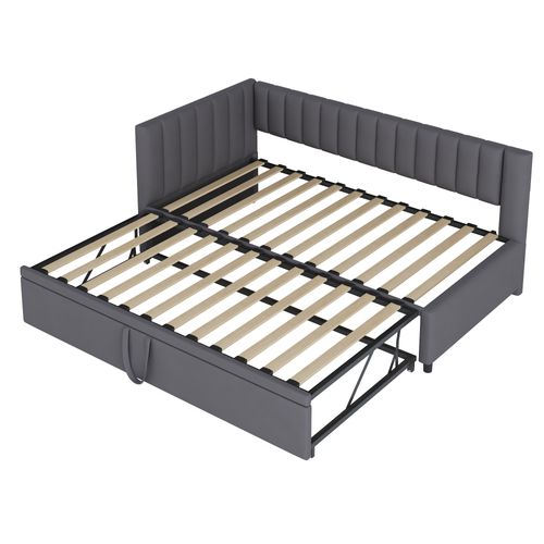 Lit Gigogne 90/180x200cm, Canapé Et Lit 2 En 1, Forme En L, Tête De Lit, Mdf, Velours Gris Foncé