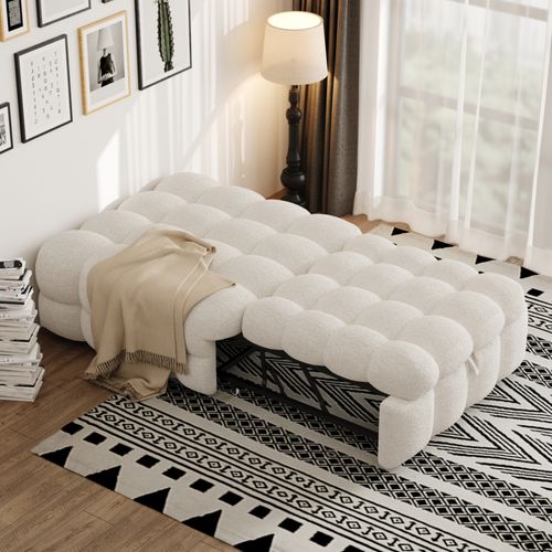 Lit Gigogne 183x76x42cm, Canapé-lit 2-en-1, Conception Pliante, En Teddy, Métal Et Mdf, Beige