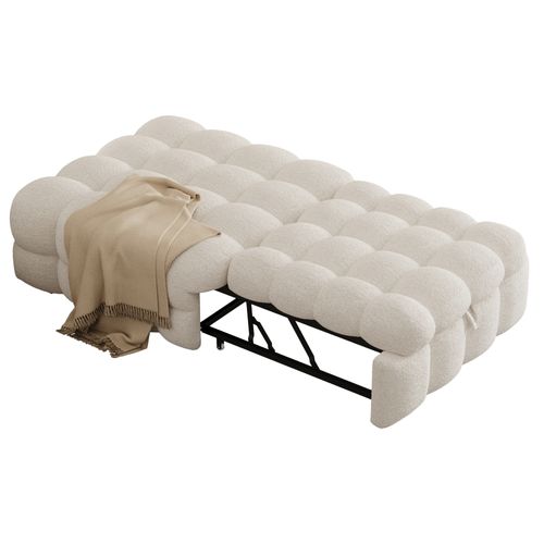 Lit Gigogne 183x76x42cm, Canapé-lit 2-en-1, Conception Pliante, En Teddy, Métal Et Mdf, Beige