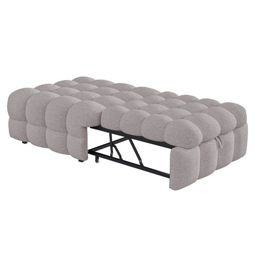 Lit Gigogne 183x76x42cm, Canapé-lit 2-en-1, Conception Pliante, Teddy, Métal Et Mdf, Gris