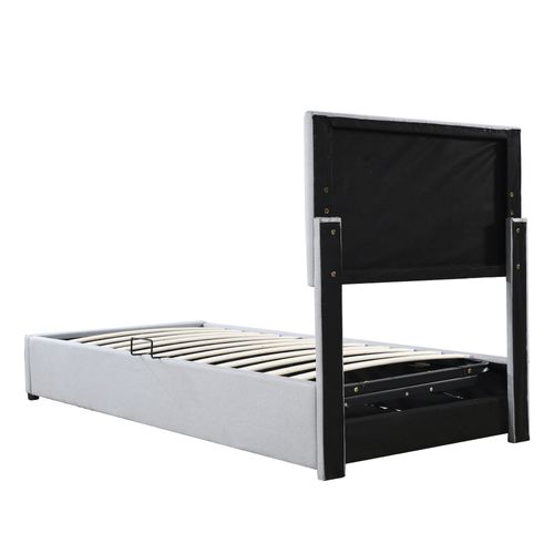 Lit Coffre Lit Double 180x200 Cm Convertible En Deux Lits Simples, Avec Rangement, Lin Gris