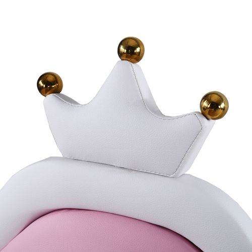 Lit Enfant Lit Simple 90x200 Cm Avec Tête De Lit En Forme De Couronne, Pu Rose + Blanc