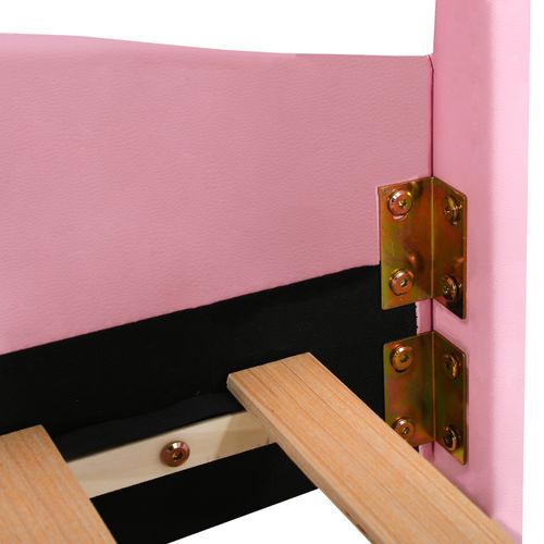 Lit Enfant Lit Simple 90x200 Cm Avec Tête De Lit En Forme De Couronne, Pu Blanc + Rose