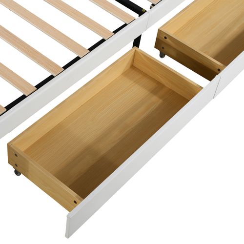 Lit Double 140x200 Cm Avec 4 Tiroirs, Éclairage LED, Tête De Lit En Forme De Couronne, Pu Blanc