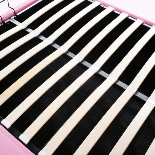 Lit Coffre Lit Double 140x200 Cm Avec Éclairage LED, Tête De Lit En Forme De Couronne, Pu Rose