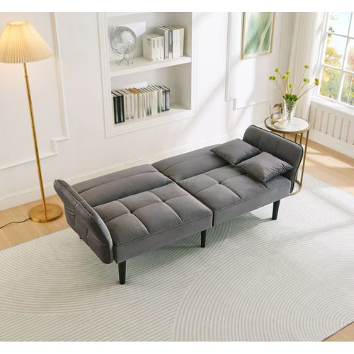 Canapé Droit 176x78x76 Cm, Canapé-lit 2 En 1 Réglable, Accoudoirs Rabattables, Velours Gris