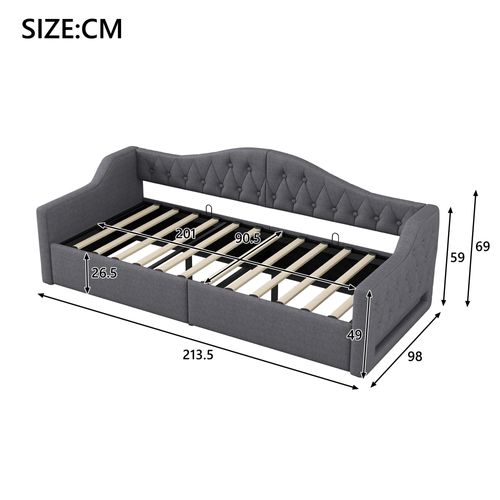 Lit Coffre Enfant 90x200 Cm, Canapé-lit, Lit Simple Avec LED Et Sommier, Lin Gris