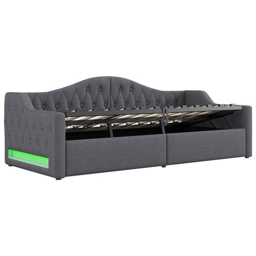 Lit Coffre Enfant 90x200 Cm, Canapé-lit, Lit Simple Avec LED Et Sommier, Lin Gris