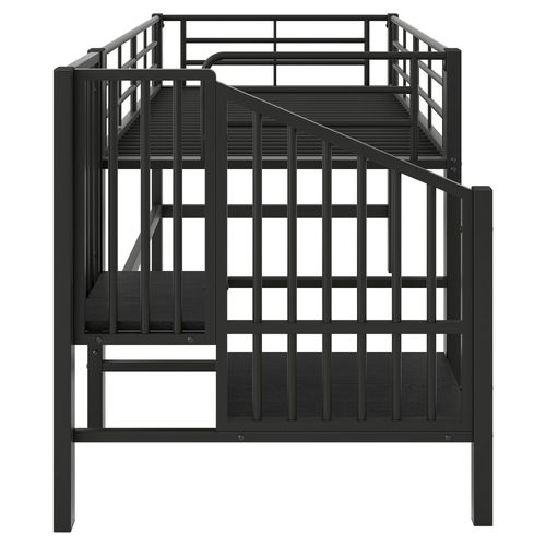 Lit Mezzanine 90x200 Cm Lit Simple, Lit Enfant Avec Escalier De Rangement, Métal, Noir