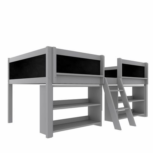 Lit Mi-hauteur 90x200 Cm Avec Étagères De Rangement, Échelle Et Tableaux Noirs à Dessin, Pin Gris