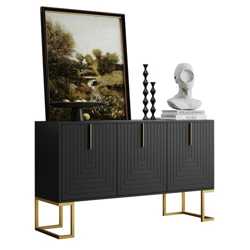 Buffet Moderne 138x40x80,5cm, Étagères Réglables, En Mdf Et Panneaux De Particules, Noir