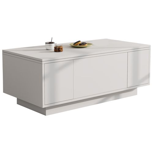 Table Basse Moderne 100x50x55,5cm, Double Mécanisme De Levage, Rangement Caché, Aggloméré Blanc