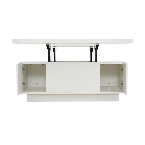 Table Basse Moderne 100x50x55,5cm, Double Mécanisme De Levage, Rangement Caché, Aggloméré Blanc