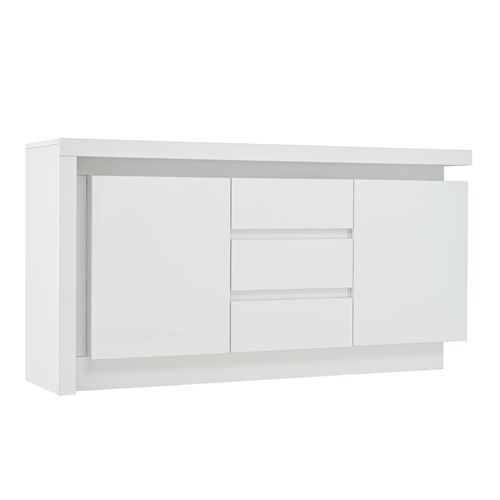 Buffet Moderne 140x35x72 Cm Avec 3 Tiroirs, Alimenté Par USB, LED, Panneaux De Particules Blanc