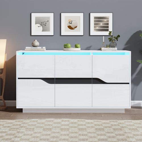 Buffet Moderne 140x40x70 Cm, LED, Étagères Réglables, Panneaux De Particules, Blanc Et Noir