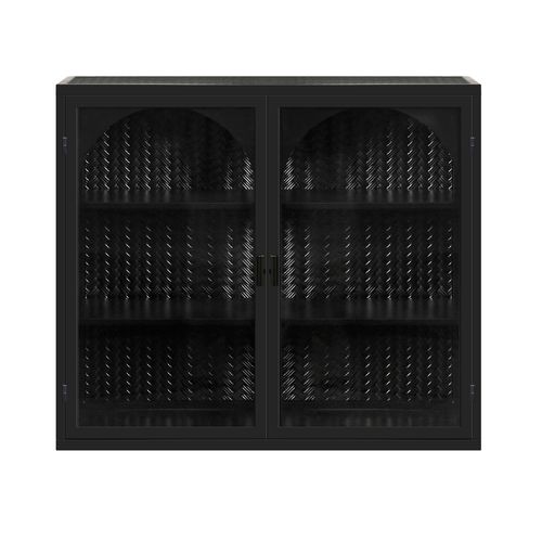 Armoire Murale 70x23x60cm, Moderne, 2 Portes En Verre, Motif Tressé , Étagère, Métal, Noir