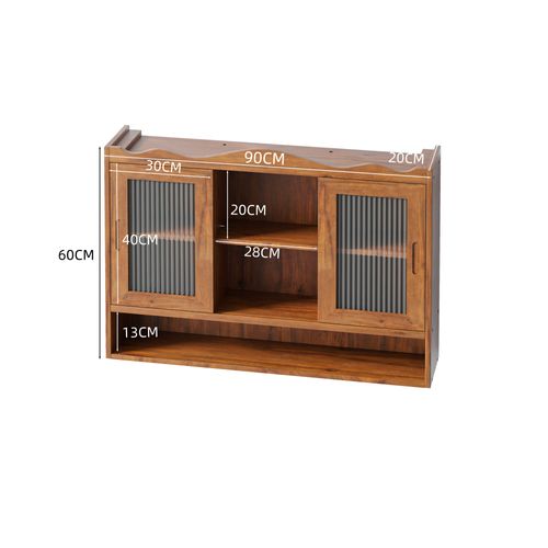 Armoire Murale90x20x60cm, 2 Portes En Verre Coulissantes, Naturel, Bois, Marron