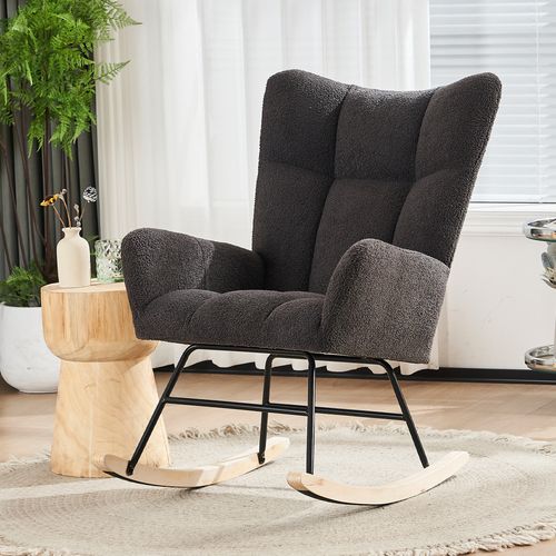 Fauteuil Rocking-chair 95.7x61.4x90.9cm, Fauteuil à Bascule, Dossier, Accoudoir, Teddy Gris