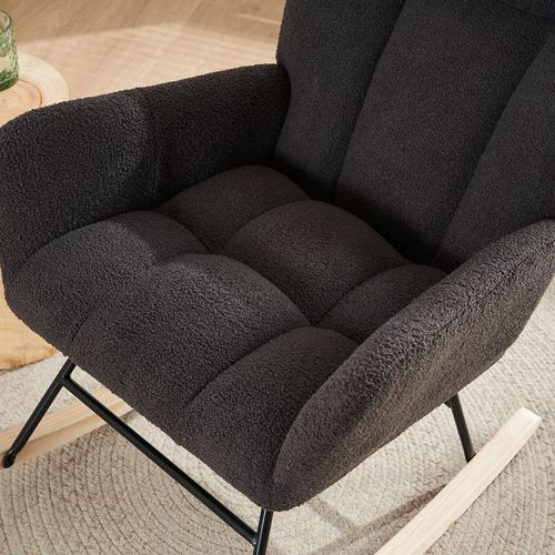 Fauteuil Rocking-chair 95.7x61.4x90.9cm, Fauteuil à Bascule, Dossier, Accoudoir, Teddy Gris