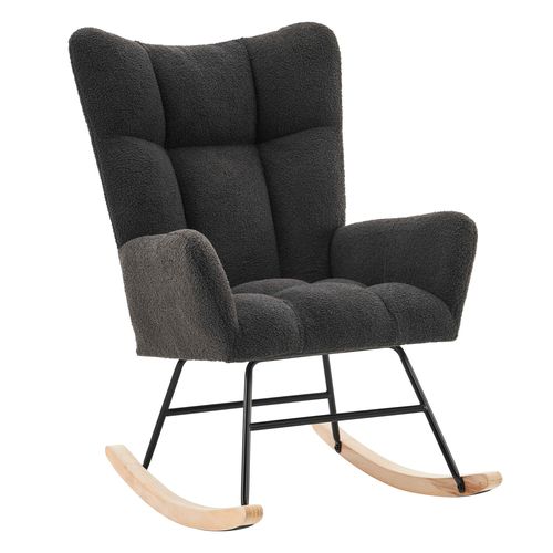 Fauteuil Rocking-chair 95.7x61.4x90.9cm, Fauteuil à Bascule, Dossier, Accoudoir, Teddy Gris