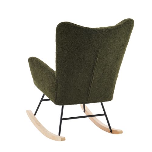 Fauteuil Rocking-chair 95.7x61.4x90.9cm, Fauteuil à Bascule, Dossier Haut, Accoudoirs, Teddy Vert