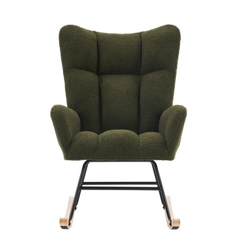 Fauteuil Rocking-chair 95.7x61.4x90.9cm, Fauteuil à Bascule, Dossier Haut, Accoudoirs, Teddy Vert