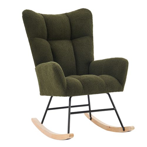 Fauteuil Rocking-chair 95.7x61.4x90.9cm, Fauteuil à Bascule, Dossier Haut, Accoudoirs, Teddy Vert
