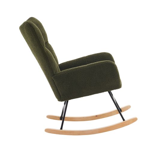 Fauteuil Rocking-chair 95.7x61.4x90.9cm, Fauteuil à Bascule, Dossier Haut, Accoudoirs, Teddy Vert