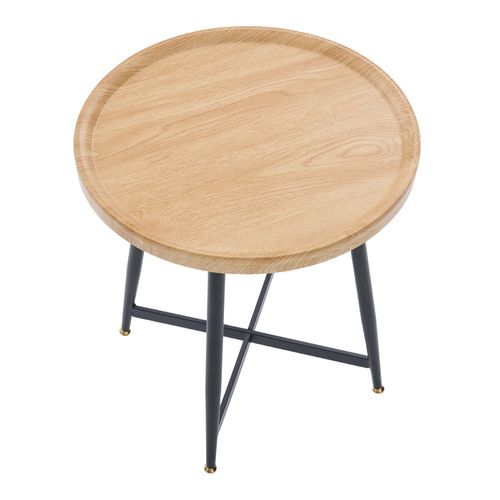 Table Basse Ronde 55x55x60cm, 2-en-1, Patins Antidérapants De Pieds Mdf, Métal, Couleur Bois Et Noir