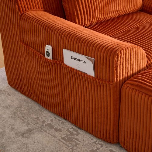 Fauteuil 147x110x67cm, Repose-pied, Base à Ressort, Poches Latérals, Velours Côtelé, Orange