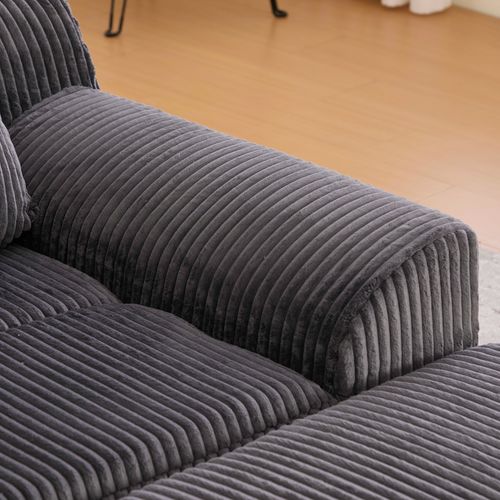 Fauteuil 147x110x67cm, Repose-pied, Poches, Assise, Base à Ressort, Velours Côtelé Gris Foncé