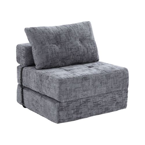 Fauteuil Paresseux Convertible 79x79x57cm, 2 En 1, Dossier Et Coussins, Mousse, Chenille, Gris