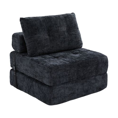 Fauteuil Convertible 79x79x57cm, 2 En 1, Dossier Et Coussins Doux, Mousse, Chenille, Noir