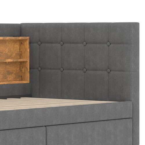 Lit Enfant 90x200 Cm, Canapé-lit Avec 2 Tiroirs, 6 Niches, USB Type-c, Sommier, Lin Gris