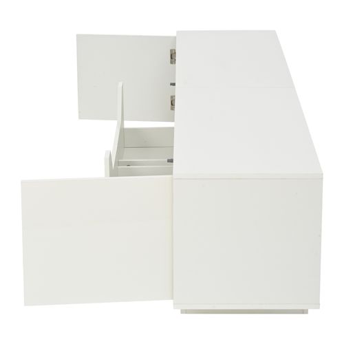 Meuble TV 180x40x45cm, Bas à Poser Avec 2 Tiroirs, LED, 2 Portes, Aggloméré, Blanc