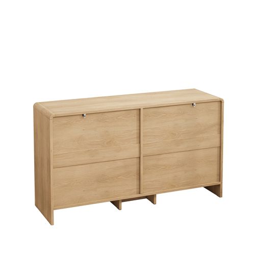 Commode 130x40x74 Cm Avec 6 Tiroirs, Design Décoratif En Rotin, Aggloméré, Couleur Bois
