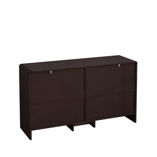 Commode 130x40x74 Cm Avec 6 Tiroirs, Design Décoratif En Rotin, Aggloméré, Couleur Bois+marron