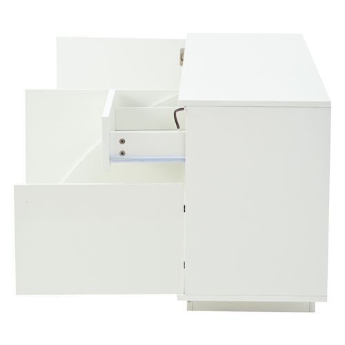 Buffet 140x40x60cm Avec 1 Tiroir, LED, Étagère Réglable, 3 Portes, Mdf, Blanc