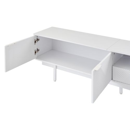 Meuble TV 200x40x51cm, Bas à Poser Avec 2 Tiroirs, 2 Rangements Ouverts, 2 Portes, Aggloméré, Blanc