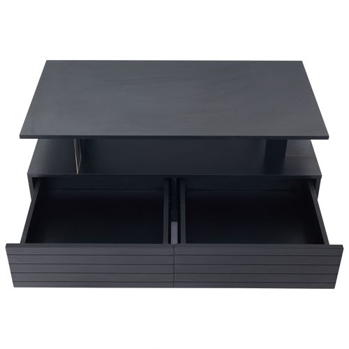 Table Basse 100x50x42cm Avec LED, 2 Tiroirs, Aggloméré, Acrylique, Noir