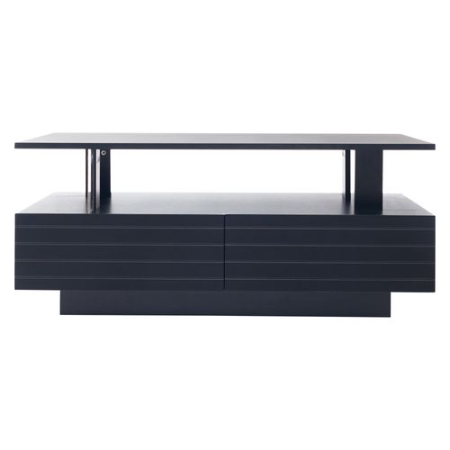 Table Basse 100x50x42cm Avec LED, 2 Tiroirs, Aggloméré, Acrylique, Noir