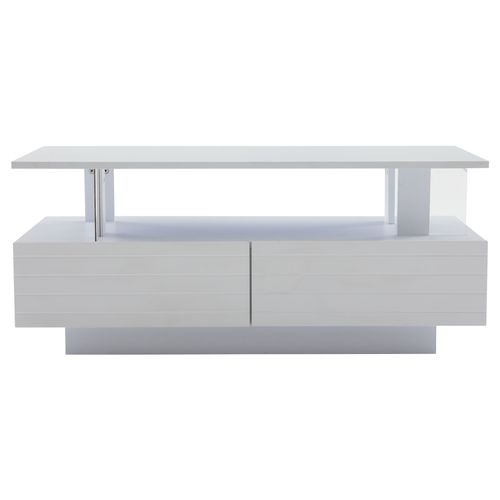 Table Basse 100x50x42cm Avec LED, 2 Tiroirs,  Aggloméré, Acrylique, Blanc