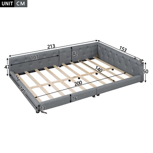 Lit Adulte 140x200 Cm, Canapé-lit, Lit Double Avec USB Type-c, Sommier, Lin+mdf, Gris