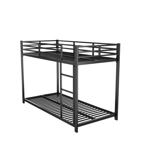 Lit Superposé Enfant 90x200 Cm Avec Garde-corps, Escalier Et Sommiers, Métal Noir