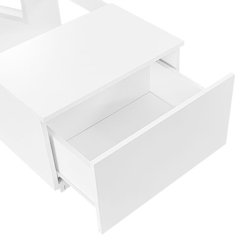 Table Basse 100 X 50 X 35,5 Cm Avec LED, Panneau En Verre, 2 Tiroirs, Aggloméré Blanc