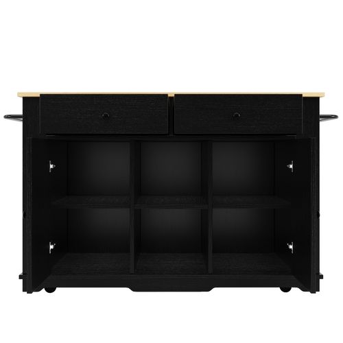 Ilot Central 151,5x84,7x91,7cm, 2 Portes, 2 Tiroirs, Prises De Courant Intégrées, Mdf+métal, Noir