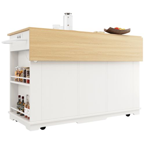 Ilot Central 151,5x84,7x91,7cm, 2 Portes, 2 Tiroirs, Prises De Courant Intégrées, Mdf+métal,blanc