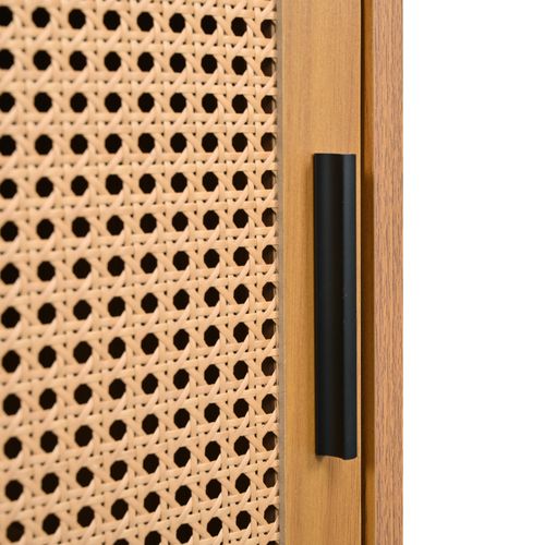 Buffet En Rotin Vintage 100x37x90 Cm Avec 2 Portes Coulissantes Et 3 Étagères, Aggloméré Chêne Foncé