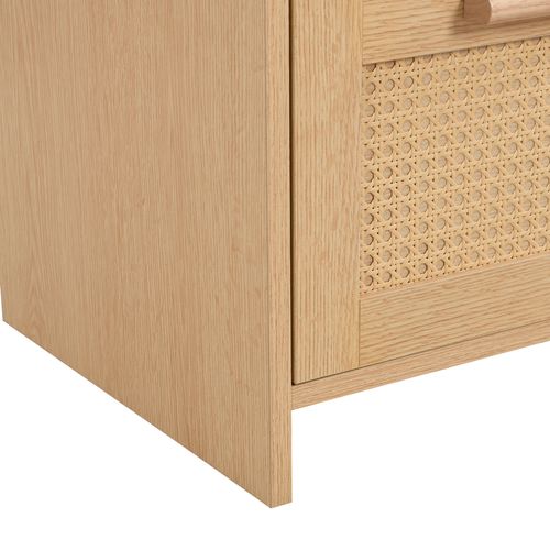 Commode Vintage En Rotin 80x38x80 Cm Avec 4 Tiroirs, Poignées En Bois, Mdf Effet Bois Naturel