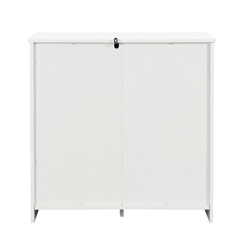 Commode Vintage En Rotin 80x38x80 Cm Avec 4 Tiroirs, Poignées En Bois, Mdf Effet Bois+blanc